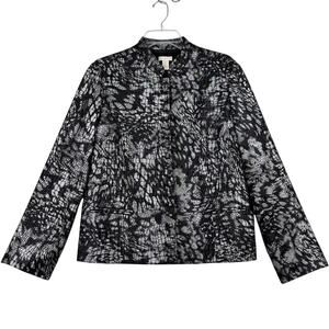Chico's Blazer Jacket Size L Black Silver Metallic Lined Snap Up Button Detail